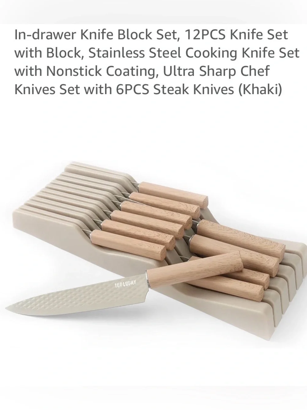 Beige In-Drawer Knife Block Set with Wood Handles